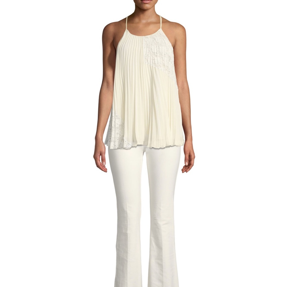 Derek Lam 10 Crosby Ivory Pleated Camisole Blouse with Lace Panels
